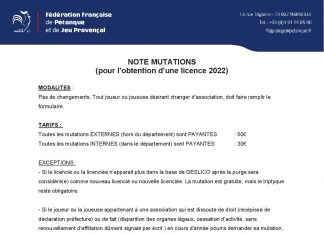 Note relative fédérale pour les mutations 2022