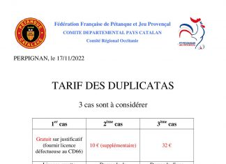 Tarif mutation et duplicata