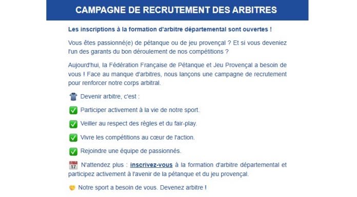 Campagne de recrutement des arbitres